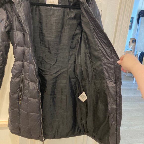 Laundry By Shelli Segal Puffer Down Black Sz XS Belted Coat Jacket Hood Quilted - Picture 13 of 13